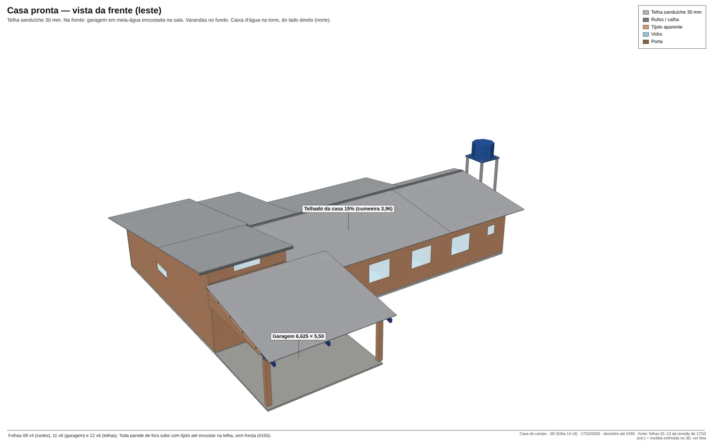 A casa pronta em 3D, vista da frente